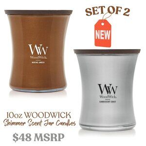 SET of 2 NEW Woodwick Candle Shimmer Series 10oz Jar Candles Woodsy Floral Scent